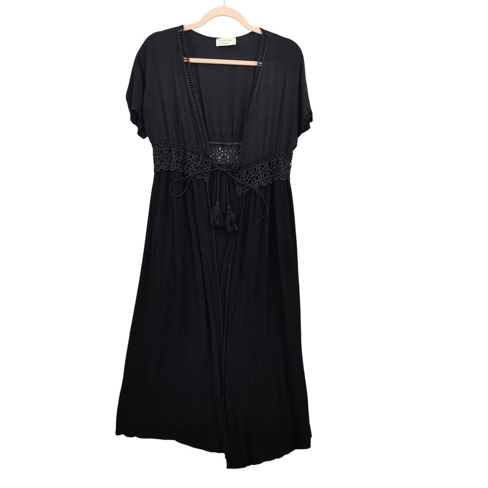 Lavender Field Womens Flowy Romantic Whimsigoth Kimono Cardigan M Black Lace